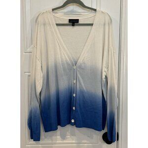 Lane Bryant GUC Dip-Dye Ombre Cardigan White & Blue 22/24 Lightweight Casual